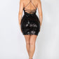 Sequin-studded crisscross back mini dress