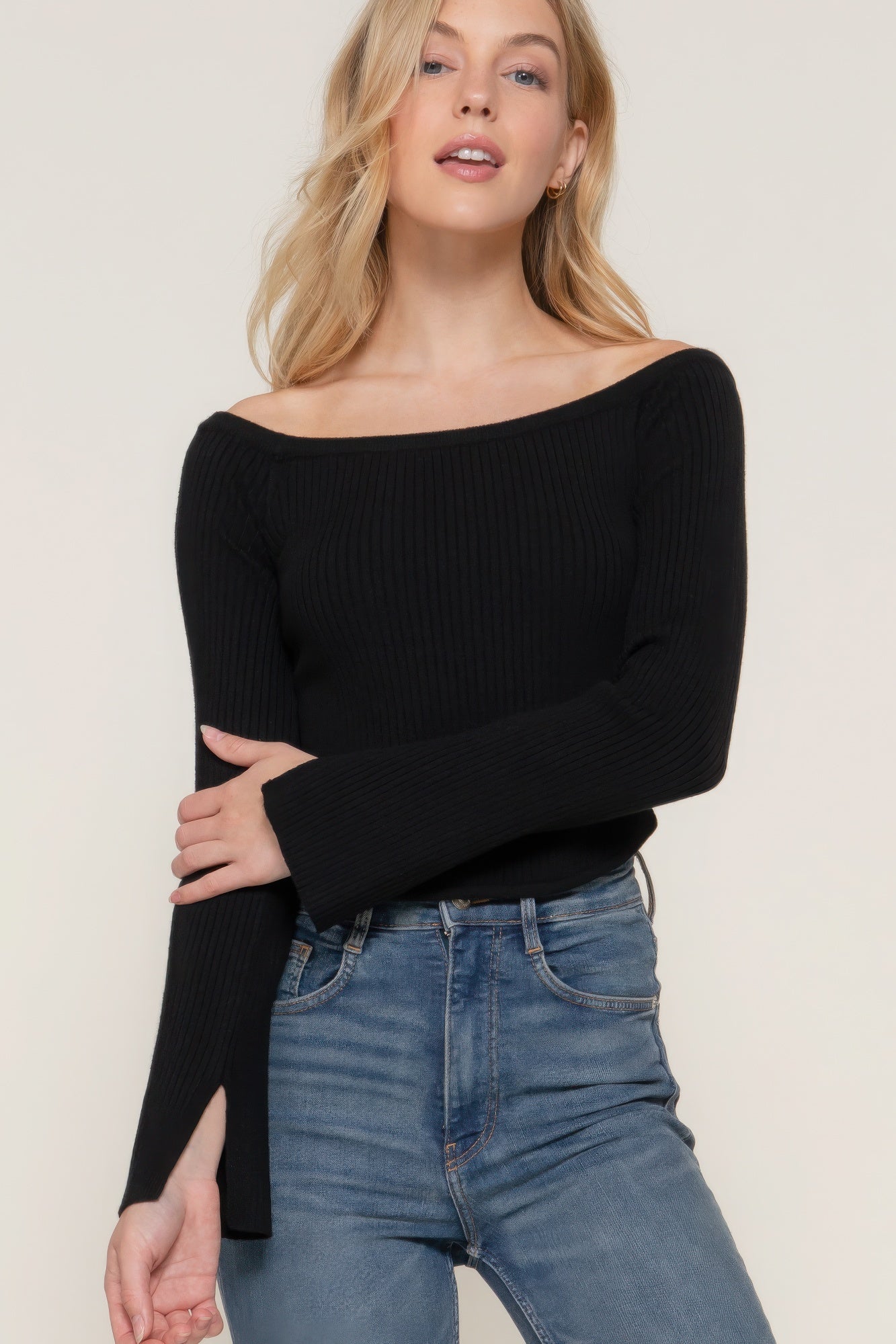 Long flare slv off shoulder sweater