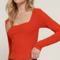 Long slv sweetheart neck seam detail knit top