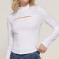 Long slv mock neck kyehole rib knit top