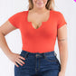 Plus Size Casual Split Neck Solid Short Sleeve Bodysuit