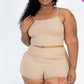 Plus Size Ribbed Cami Crop Top & Ruched Shorts Set