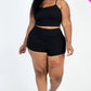 Plus Size Ribbed Cami Crop Top & Ruched Shorts Set