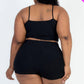 Plus Size Ribbed Cami Crop Top & Ruched Shorts Set