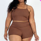 Plus Size Ribbed Cami Crop Top & Ruched Shorts Set