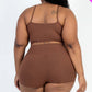 Plus Size Ribbed Cami Crop Top & Ruched Shorts Set