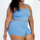 Plus Size Ribbed Cami Crop Top & Ruched Shorts Set