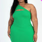 Plus Size Ribbed One Shoulder Cutout Front Casual Mini Bodycon Dress