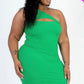 Plus Size Ribbed One Shoulder Cutout Front Casual Mini Bodycon Dress