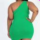 Plus Size Ribbed One Shoulder Cutout Front Casual Mini Bodycon Dress