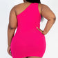 Plus Size Ribbed One Shoulder Cutout Front Casual Mini Bodycon Dress